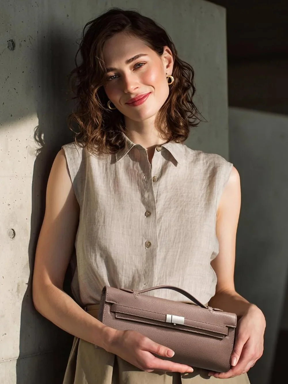 👜Women's Taupe PU Leather Top Handle Bag Evening Clutch Purse Party Wedding